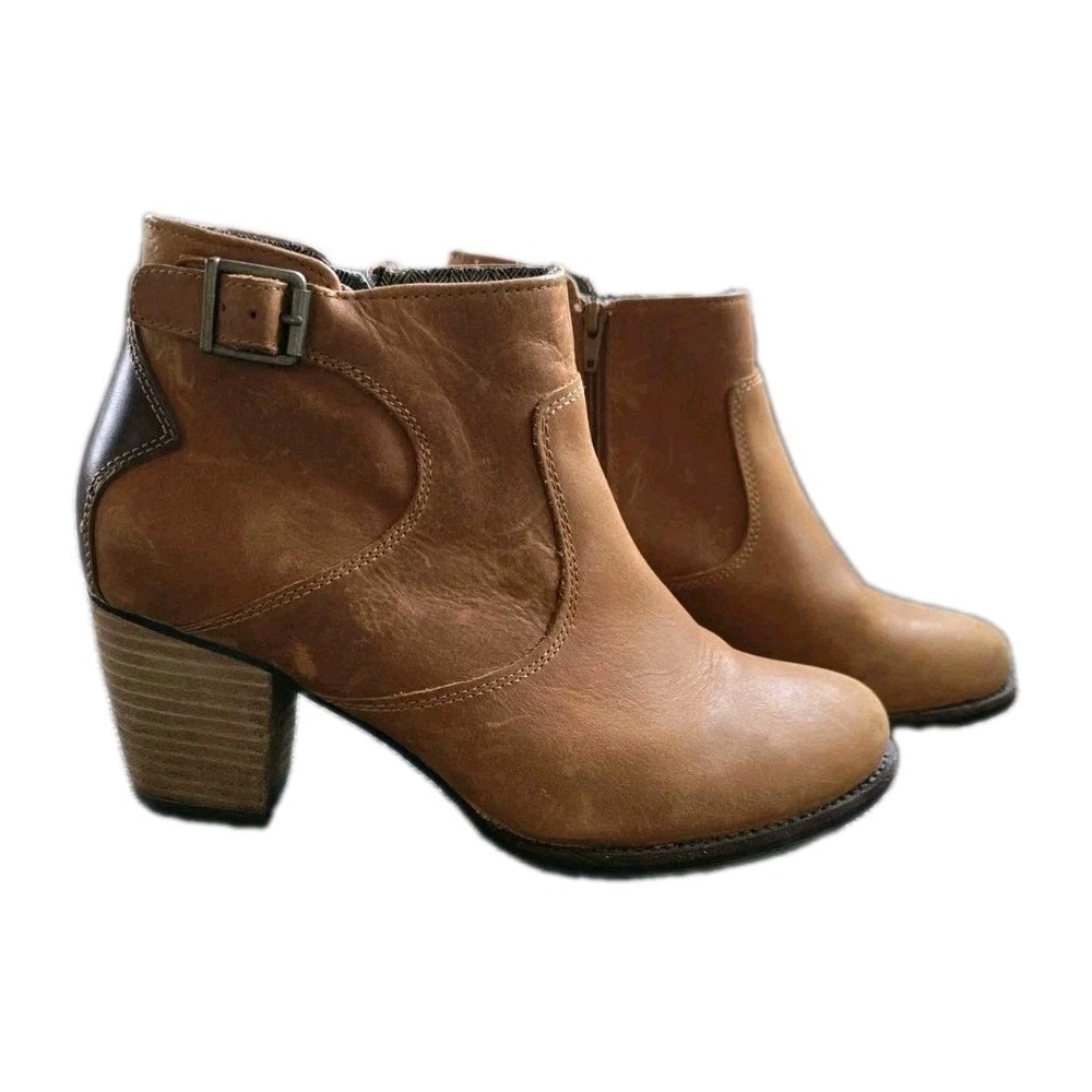 CAT Caterpillar Womens Cowgirl Waterproof Leather Brown Ankle Boots Block Heel 9